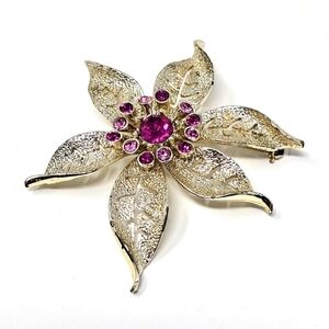 Vtg SARAH COVENTRY Silver and Pink Floral Brooch
